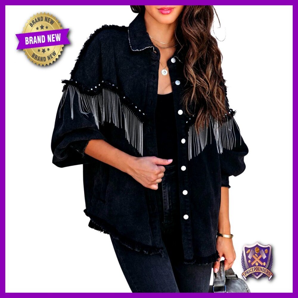 Oversized Denim Jacket Fringe Tassel Western Cowgirl Concert Outfit